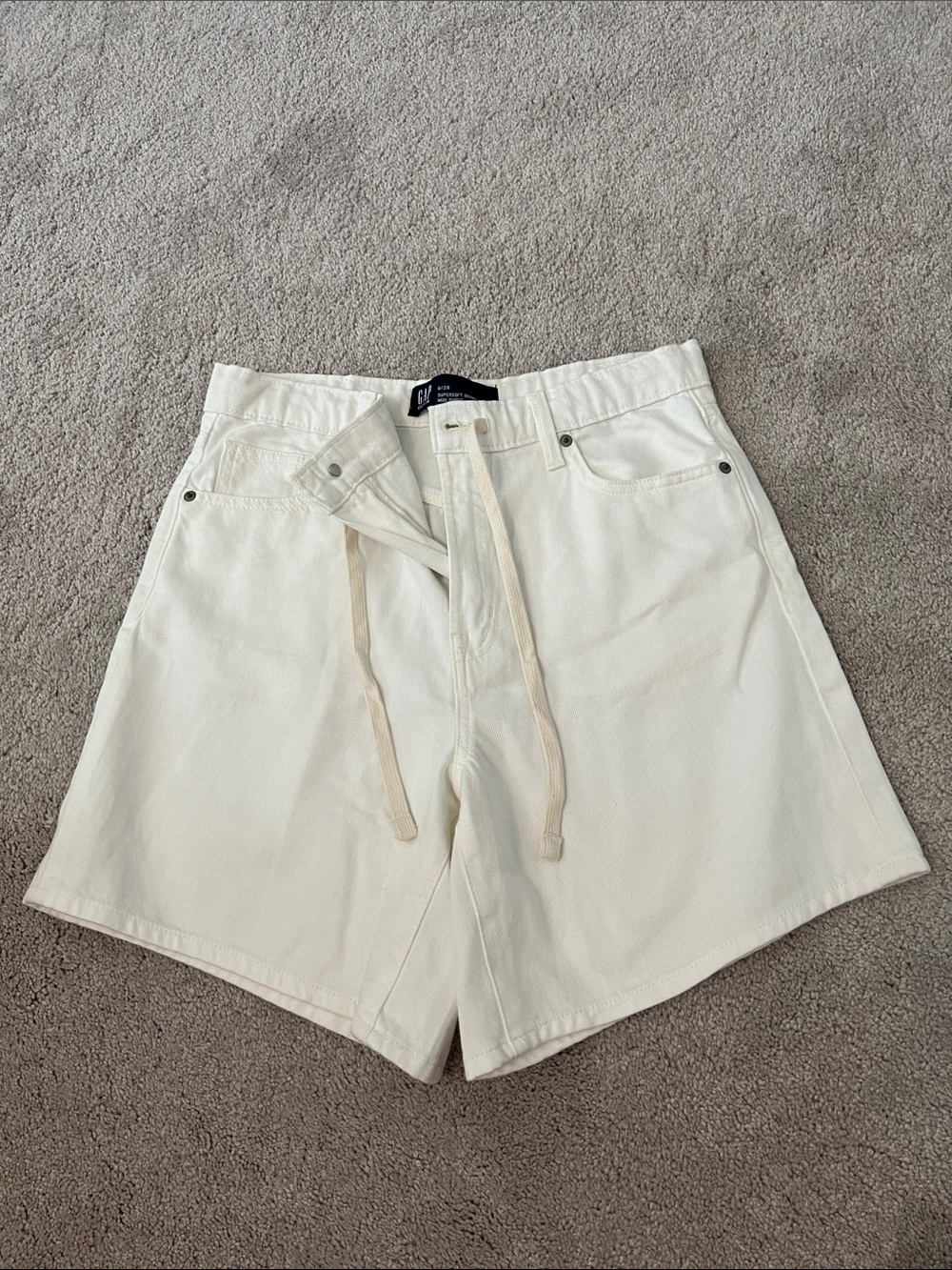 GAP Cream High-Rise Denim Drawstring Shorts